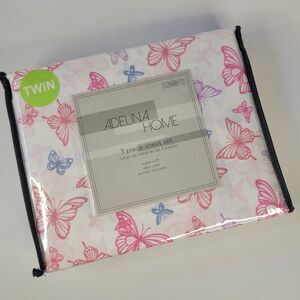 Pink Purple Blue White Butterflies 3 pc Twin Sheets Set Girls Butterfly Spring